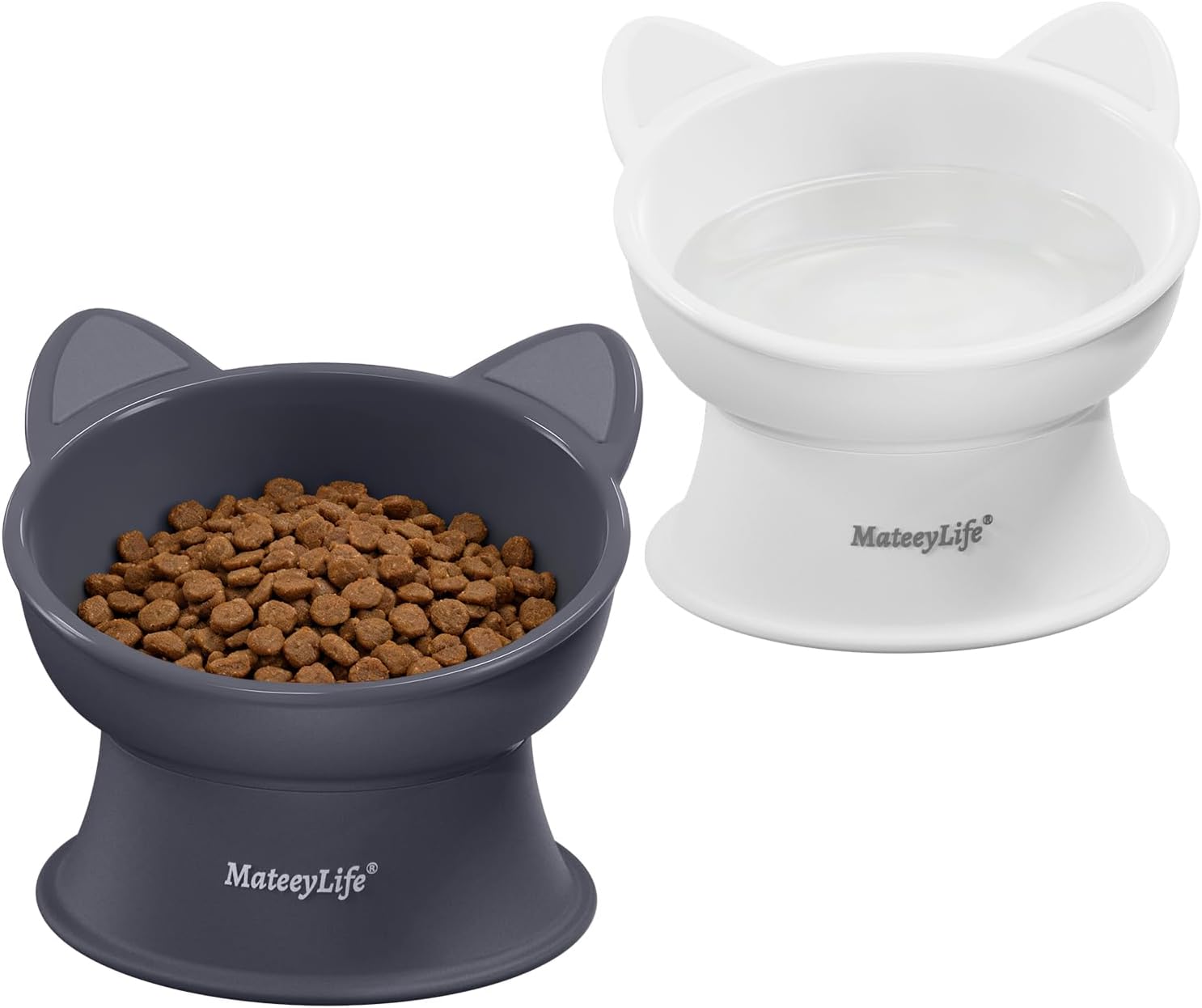 2 Pack Elevated Cat Bowls, Raised Food and Water Set, White