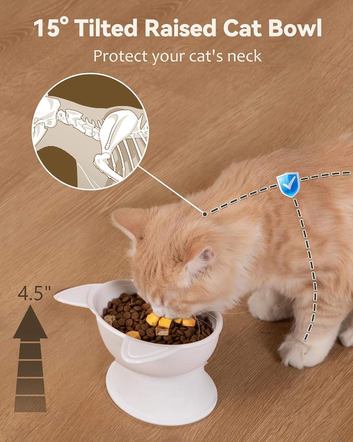 2 Pack Elevated Cat Bowls, Raised Food and Water Set, White