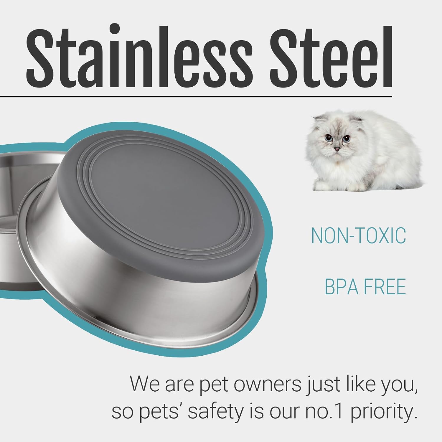 2 Pack Non Slip Stainless Steel Pet Bowls, 2 US Cups Each