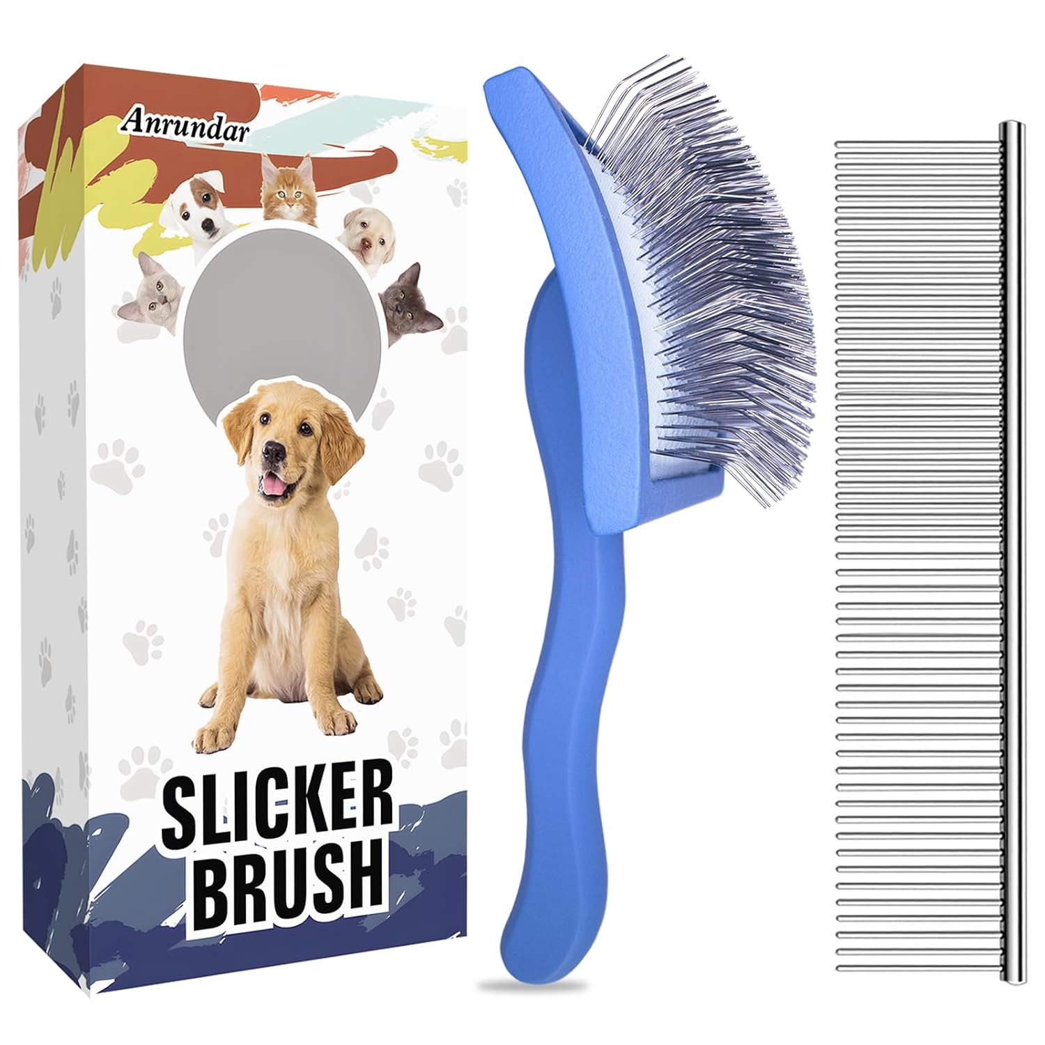 2 Piece Slicker Brush and Pet Comb Set, Large