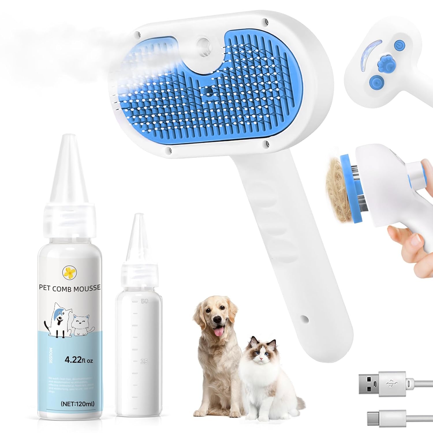 3 in 1 Pet Steam Brush for Dogs and Cats, Self Cleaning
