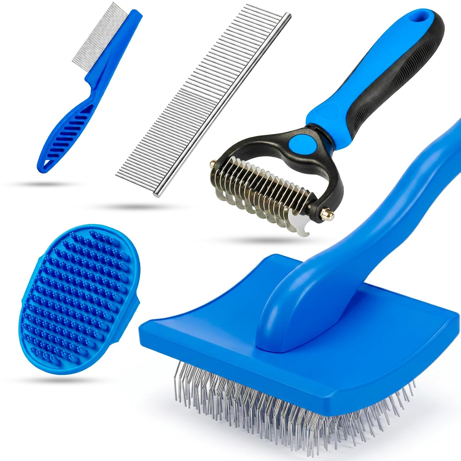 5 Piece Pet Grooming Kit with Dematting and Metal Combs