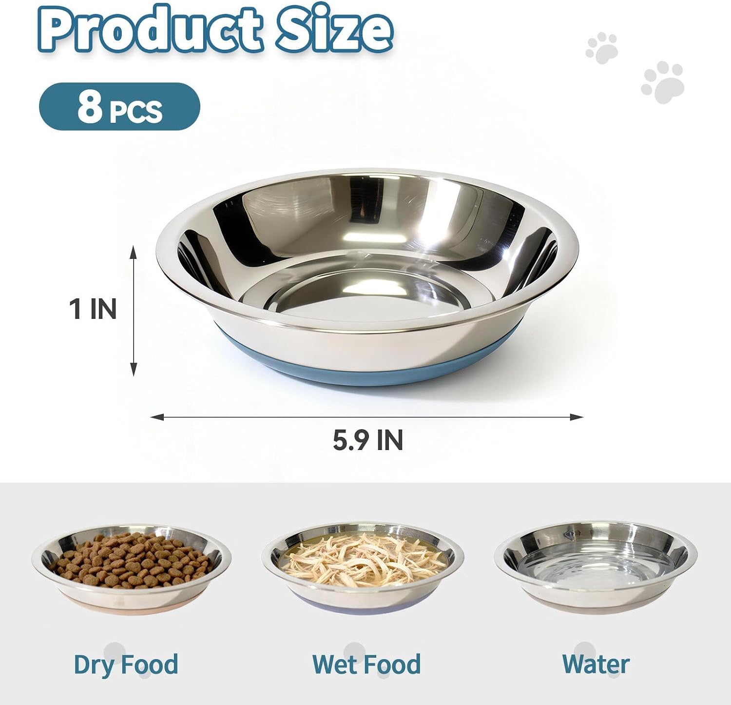 8 Pack Stainless Steel Cat Bowls with Non Slip Silicone Bottom