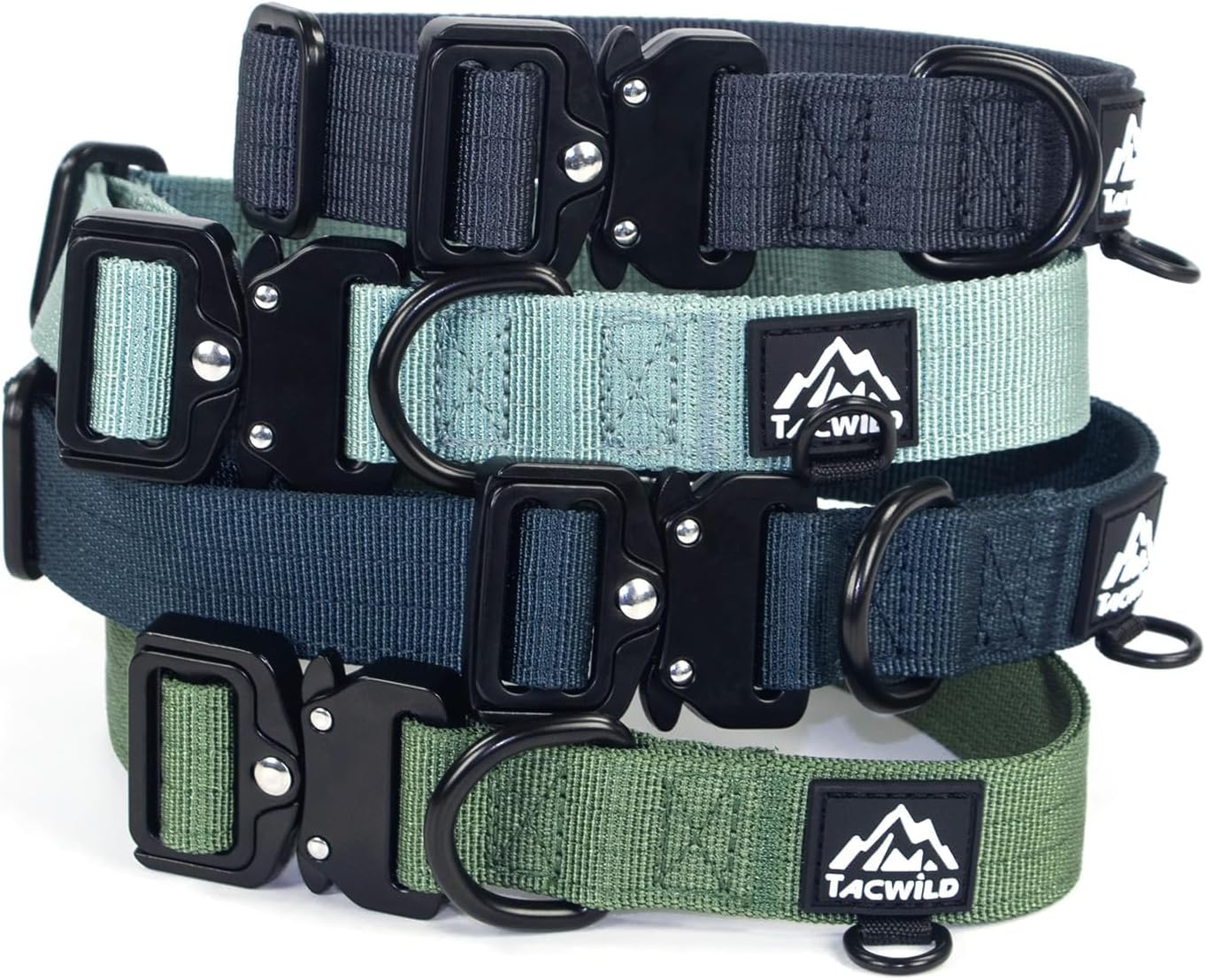 Adjustable Nylon Dog Collar with Metal Buckle, Dark Green, Large