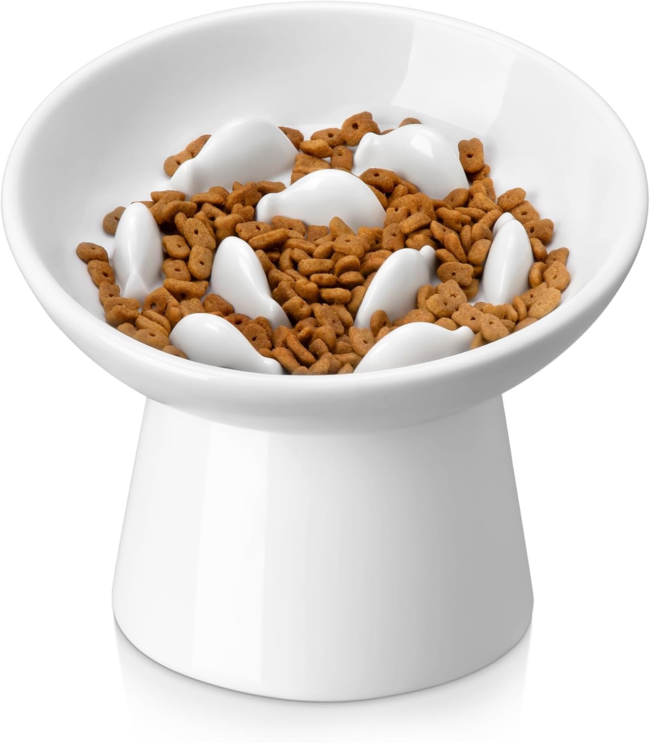 Ceramic Slow Feeder Cat Bowl, 6.25 in, Elevated Anti Vomiting