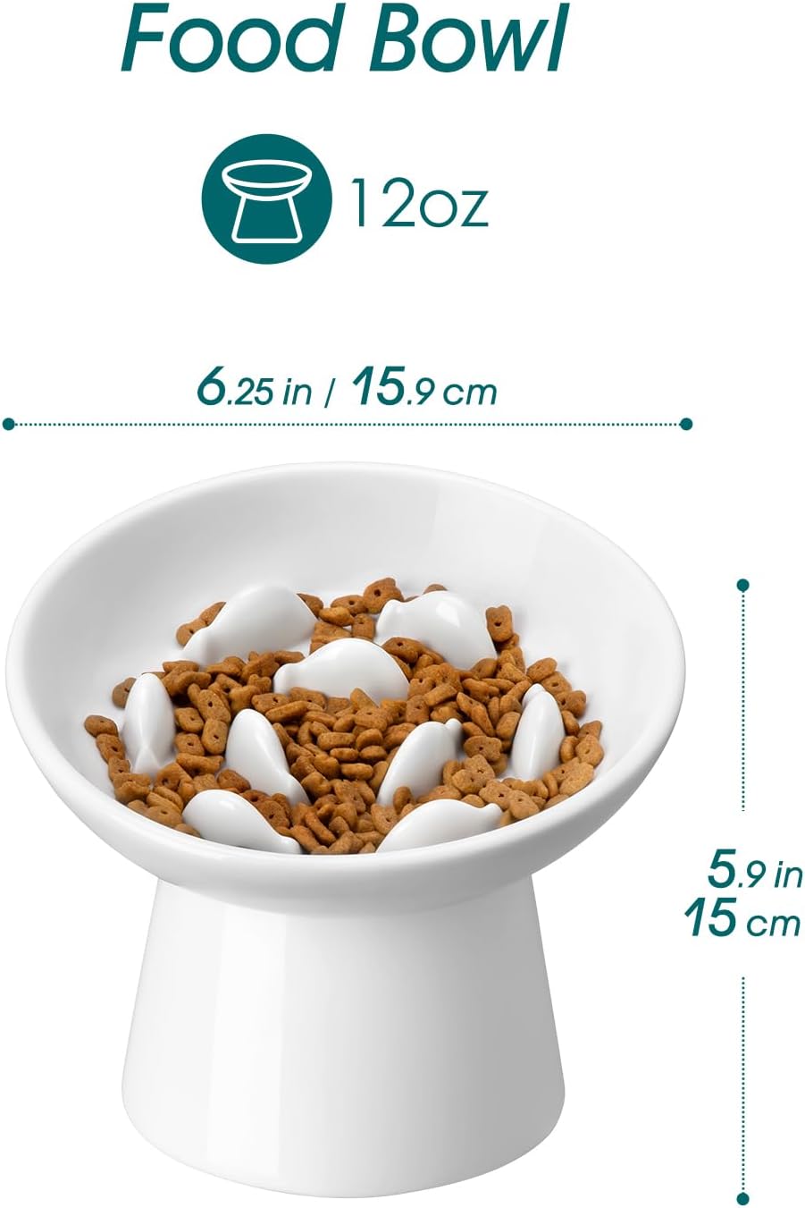 Ceramic Slow Feeder Cat Bowl, 6.25 in, Elevated Anti Vomiting