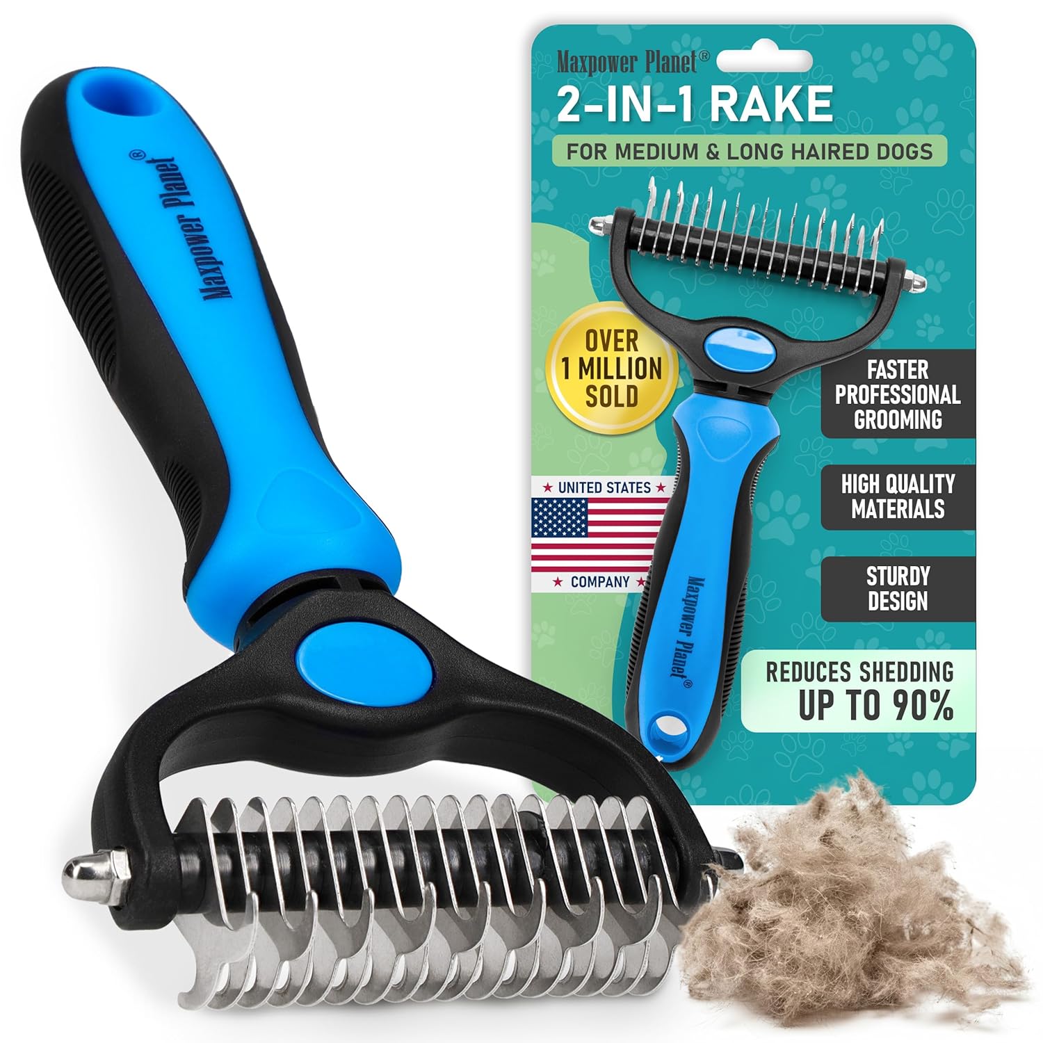 Deshedding Undercoat Rake for Dogs and Cats, Blue