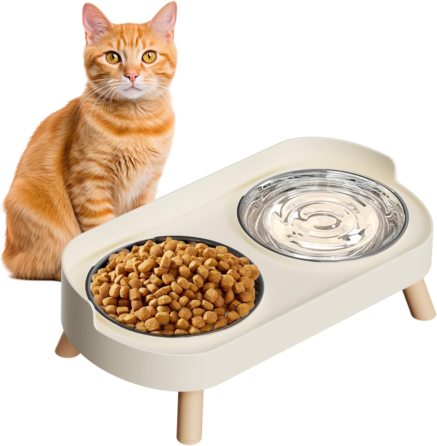 Elevated Cat Bowl Set with 2 Stainless Steel Dishes, Splash Proof