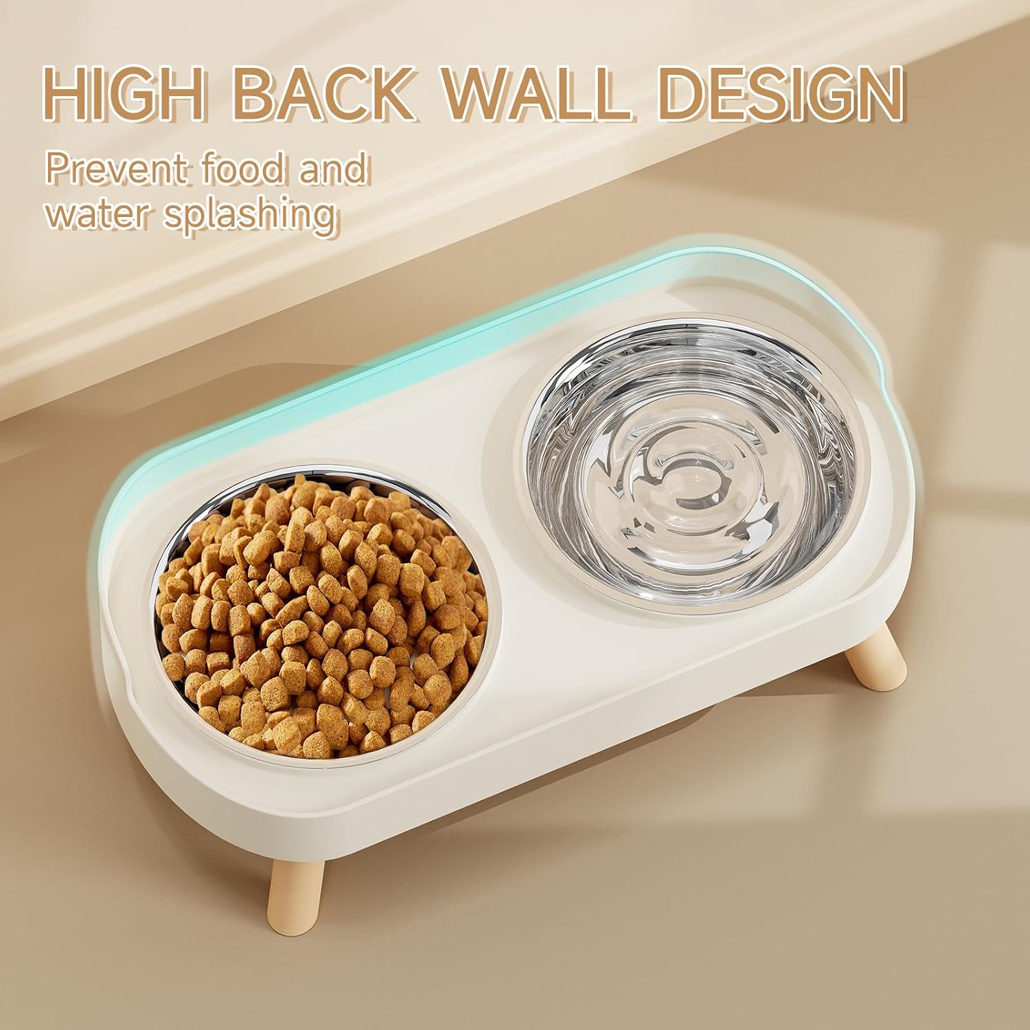 Elevated Cat Bowl Set with 2 Stainless Steel Dishes, Splash Proof
