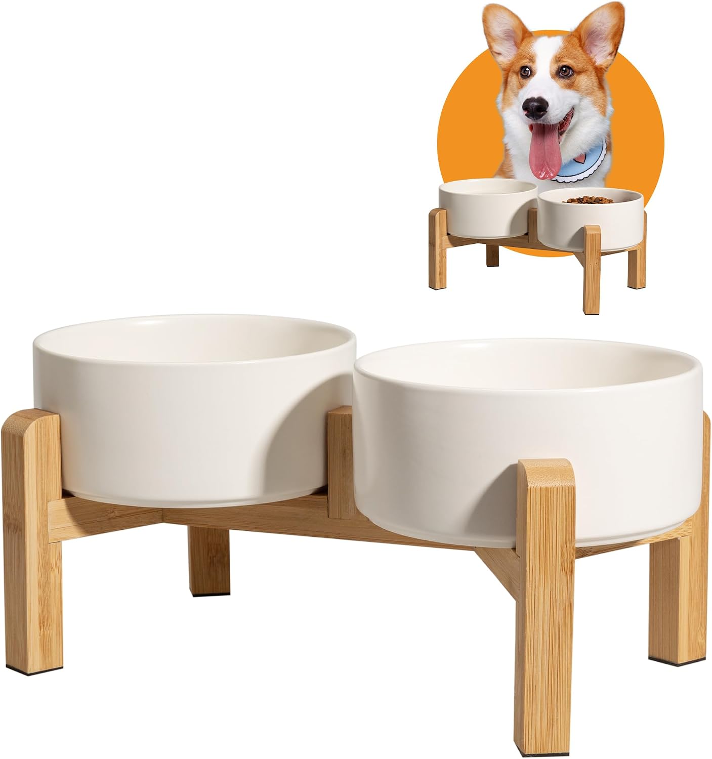 Elevated Ceramic Dog Bowl Set, 3.6 Cups, with Stand