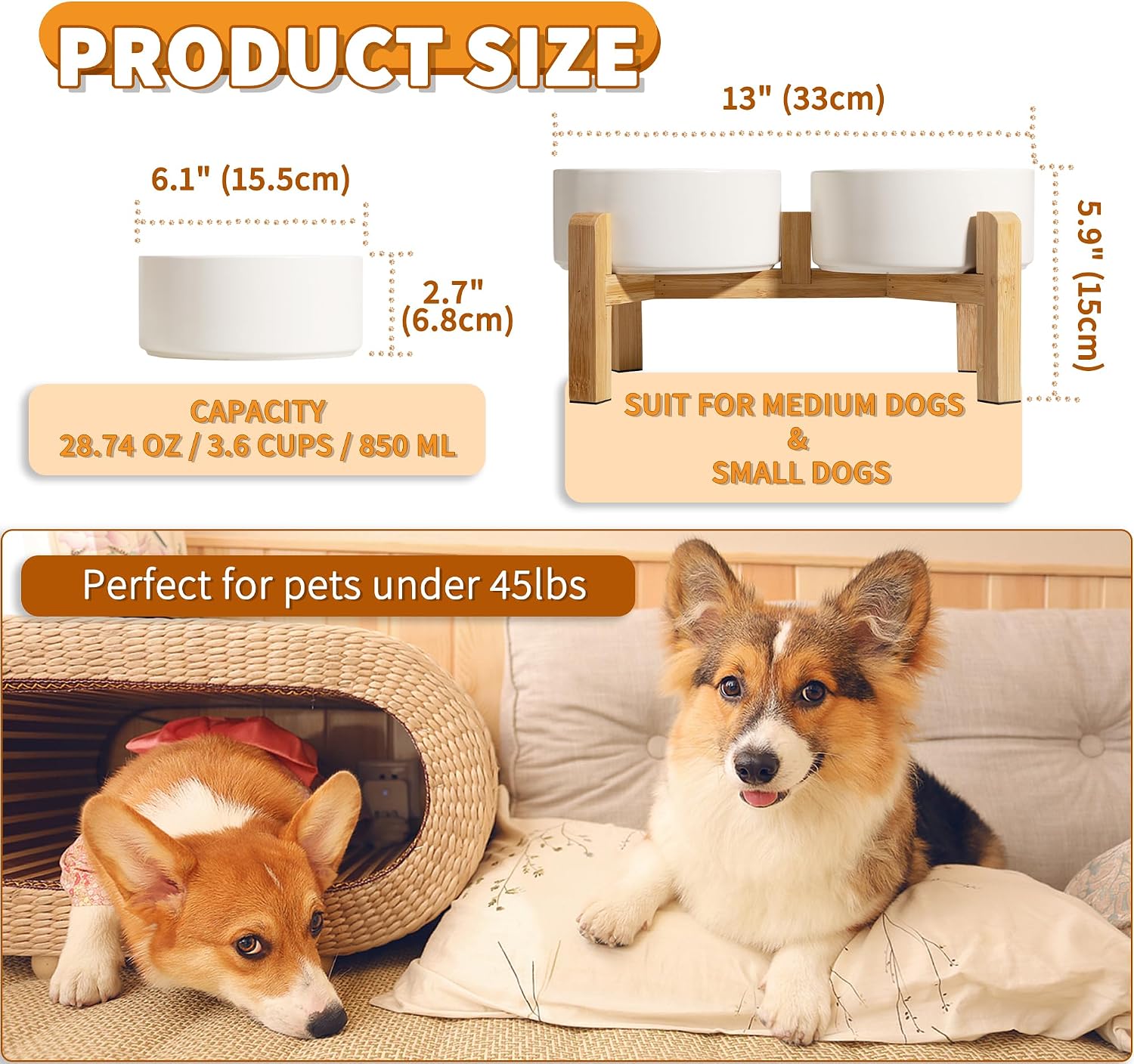 Elevated Ceramic Dog Bowl Set, 3.6 Cups, with Stand