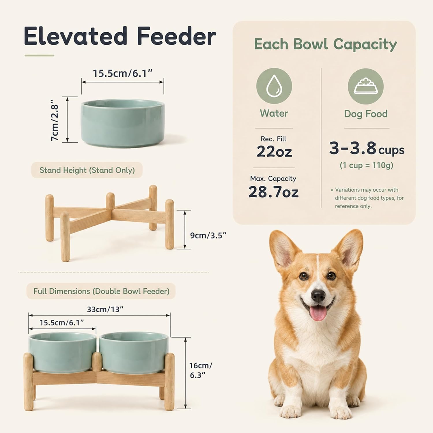 Elevated Ceramic Dog Bowls for Small Dogs, 6.1 in