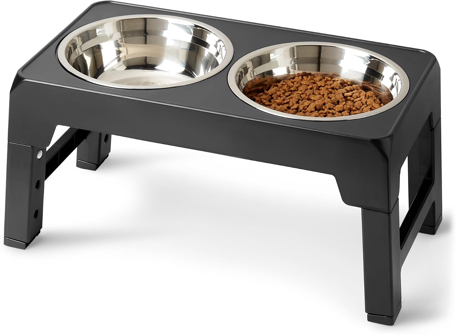 Elevated Dog Bowl Stand, 5 Height Adjustable and Foldable, with Steel Bowls