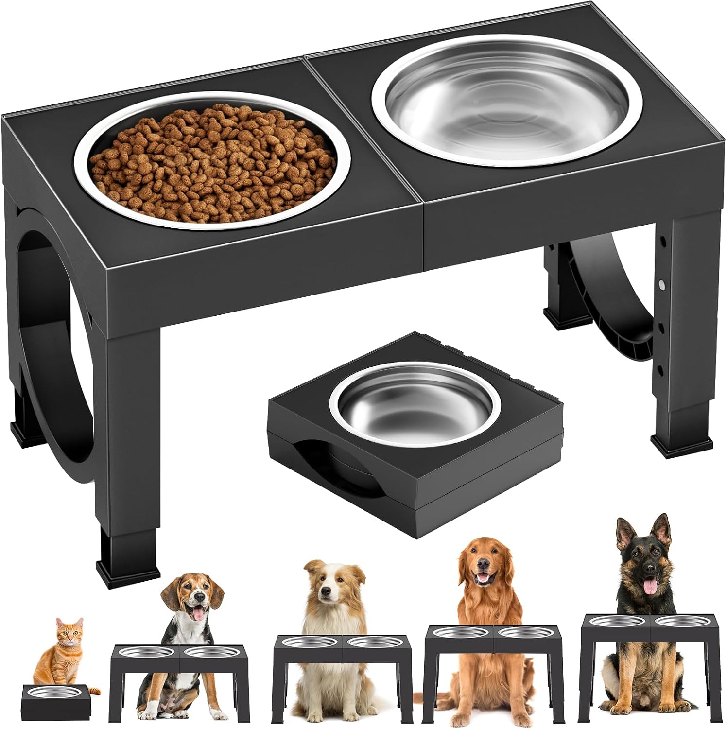 Elevated Dog Bowl Stand for Large Dogs with Stainless Steel Bowls