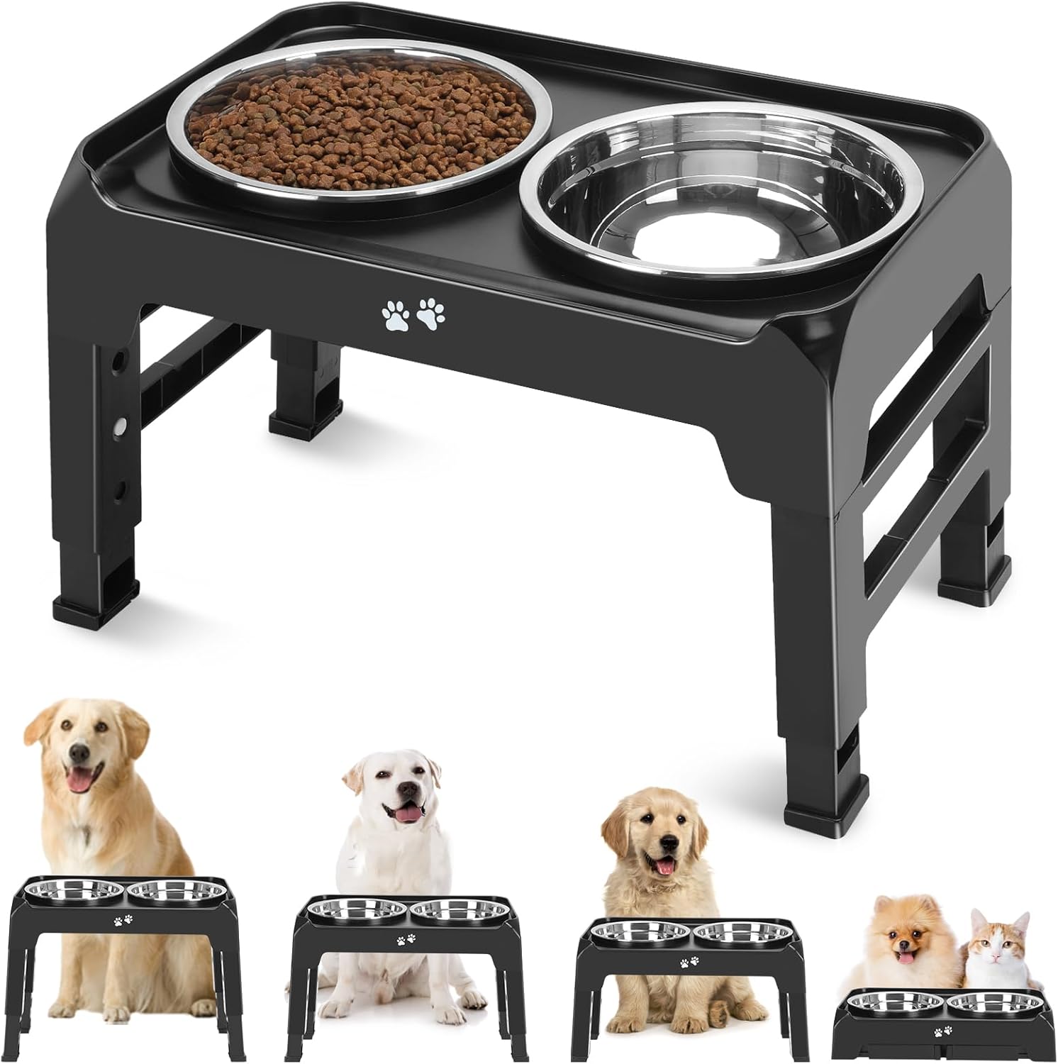Elevated Dog Bowls, 4 Height Adjustable Stand with 2 x 50 oz Bowls