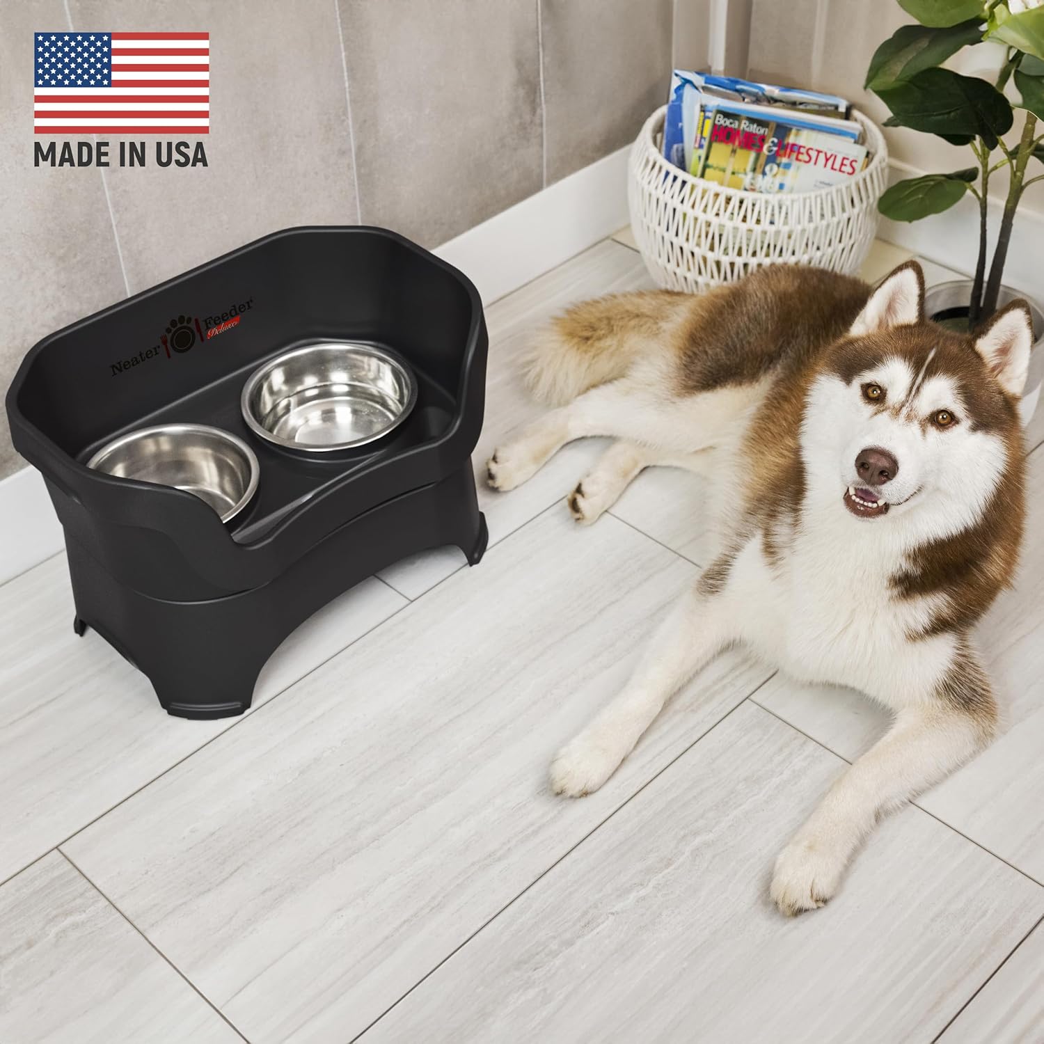 Elevated Feeder with Mess Proof Base for Dogs Over 40 lb