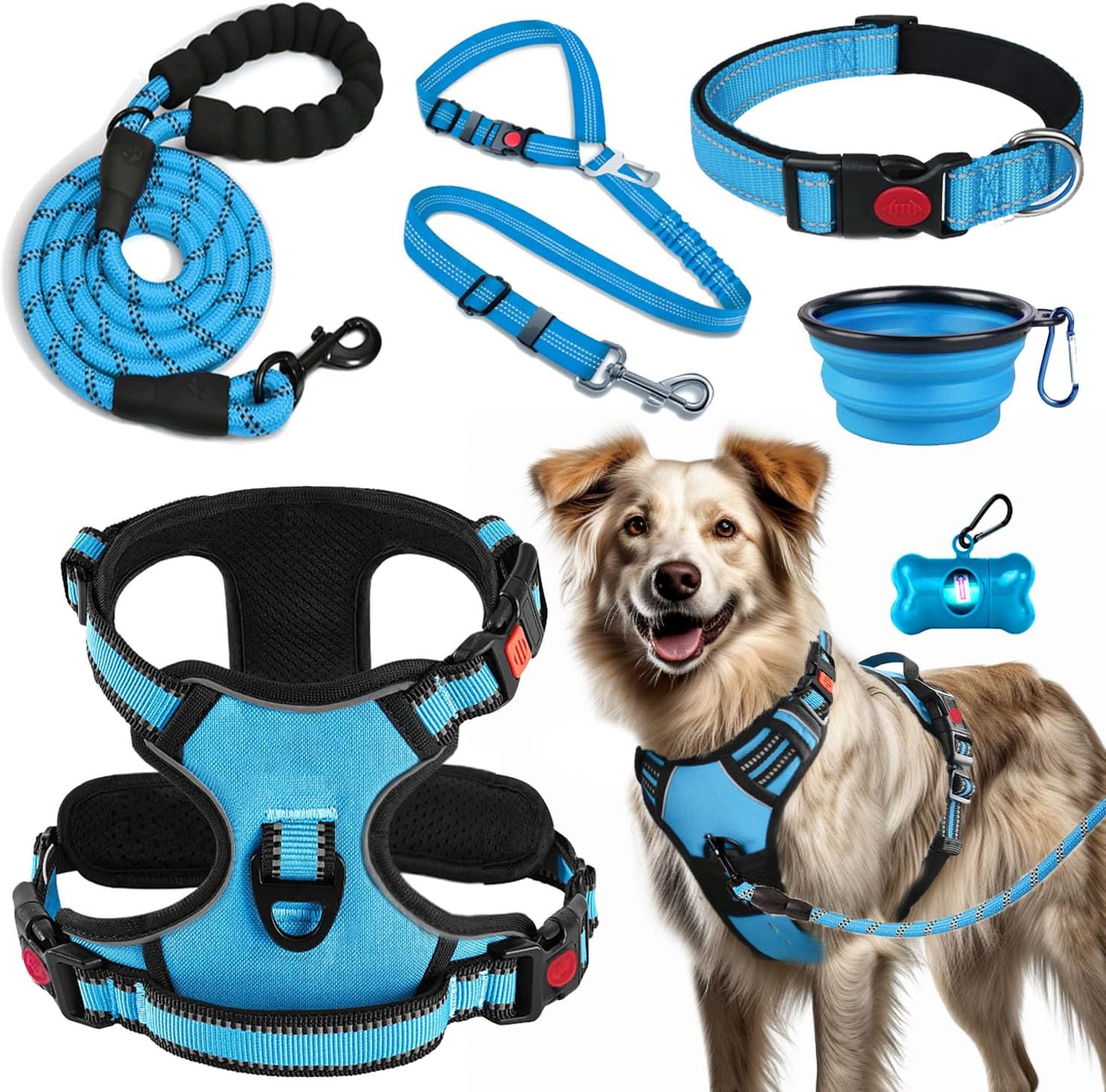 No Pull Dog Harness, Collar and Leash Set with Seat Belt