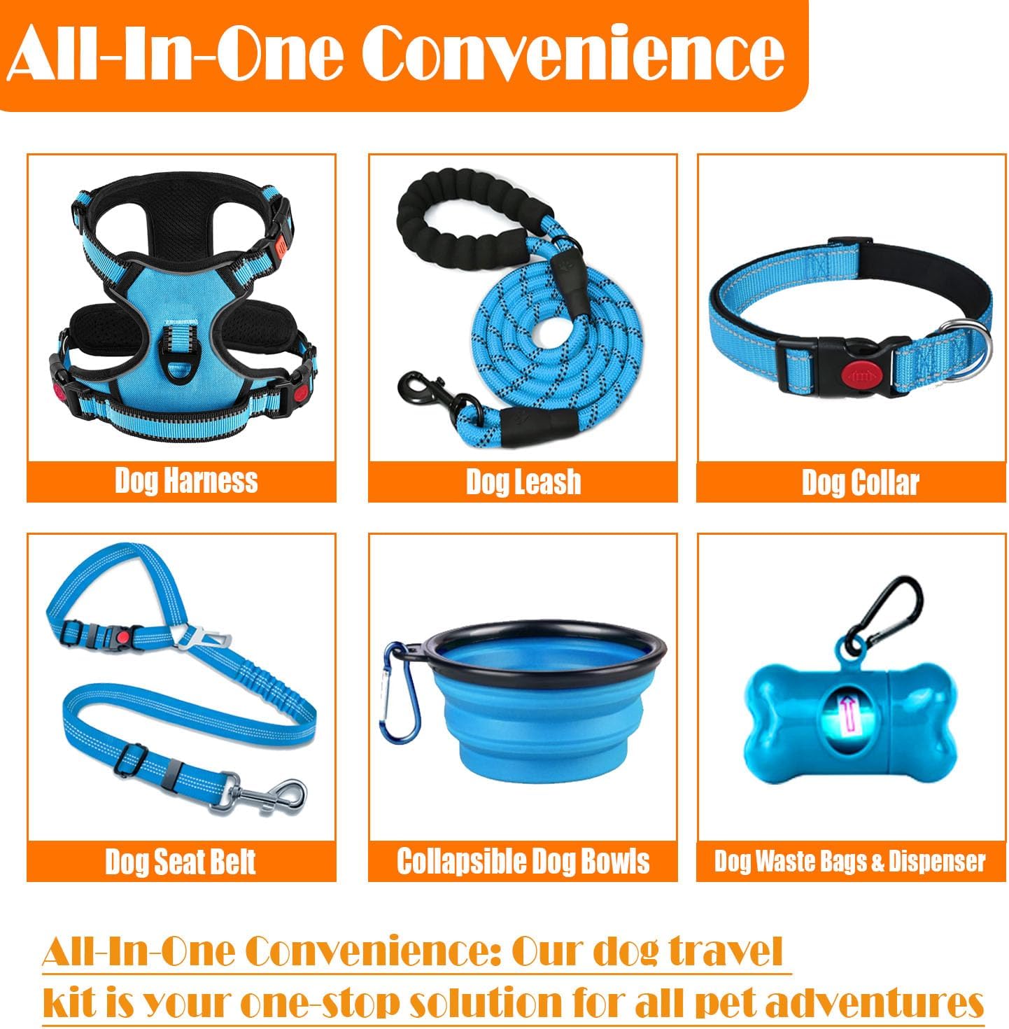 No Pull Dog Harness, Collar and Leash Set with Seat Belt