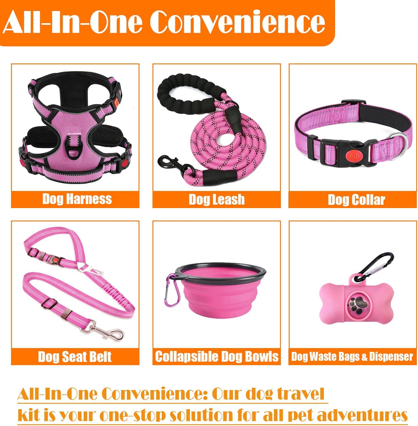 No Pull Dog Harness, Collar and Leash Set with Travel Accessories