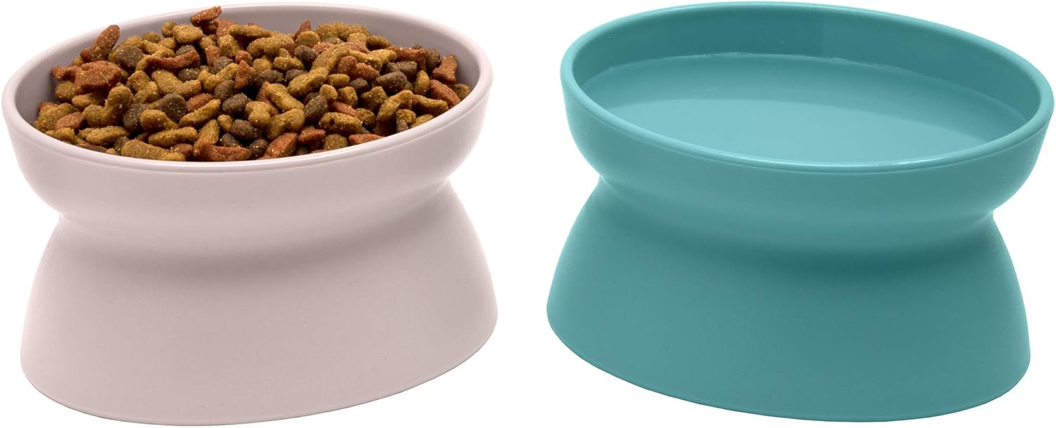 Set of 2 Elevated Cat Bowls, Whisker Friendly Pedestal Dishes