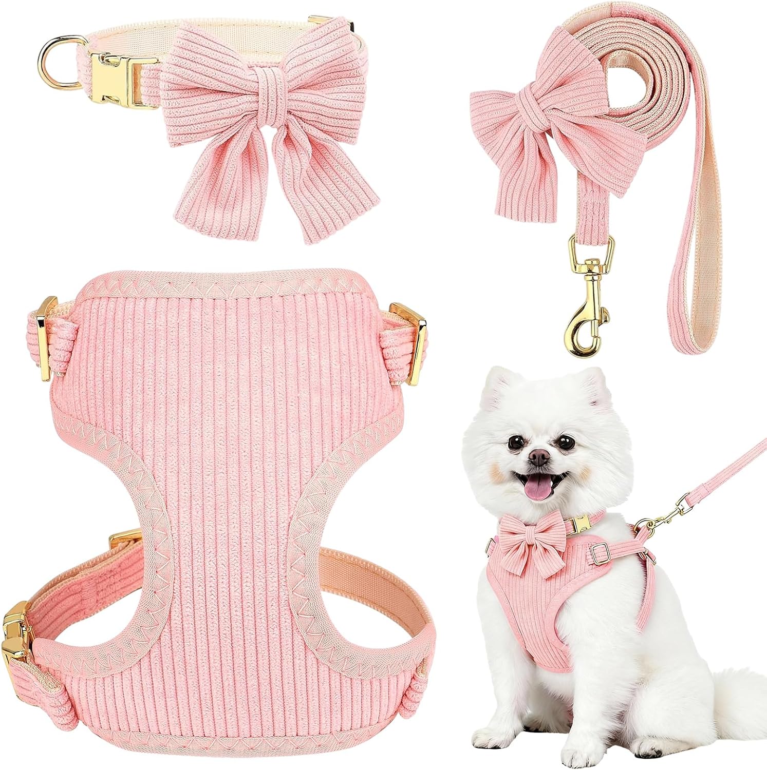Small Dog Collar, Harness and Leash Set in Breathable Cotton